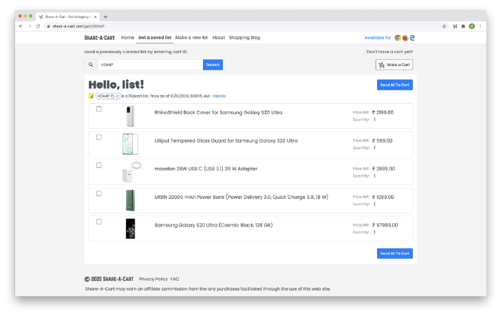 What your friends/family/co-workers see when they receive a list you shared with them on Share-A-Cart