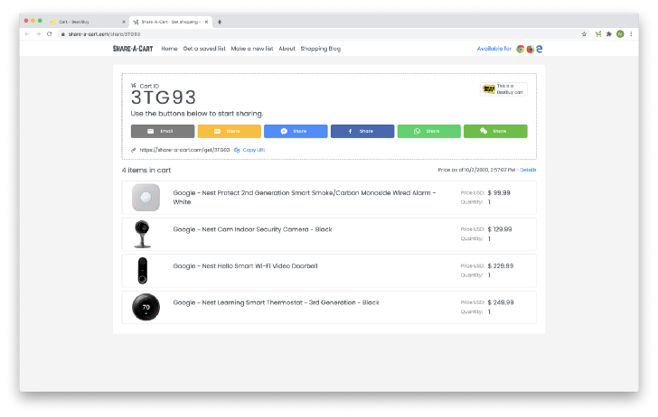 Best Buy cart on Share-A-Cart's Share page