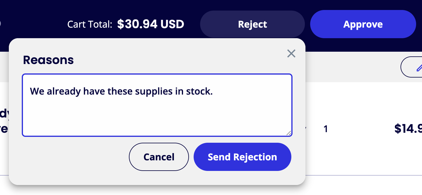 Adding the reason for rejecting the cart