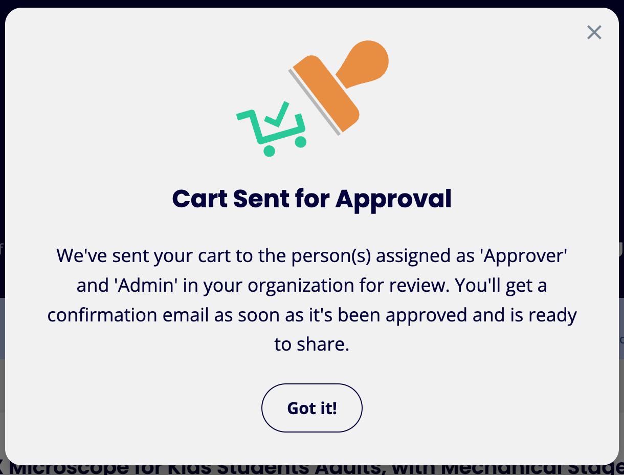 Cart sent for approval